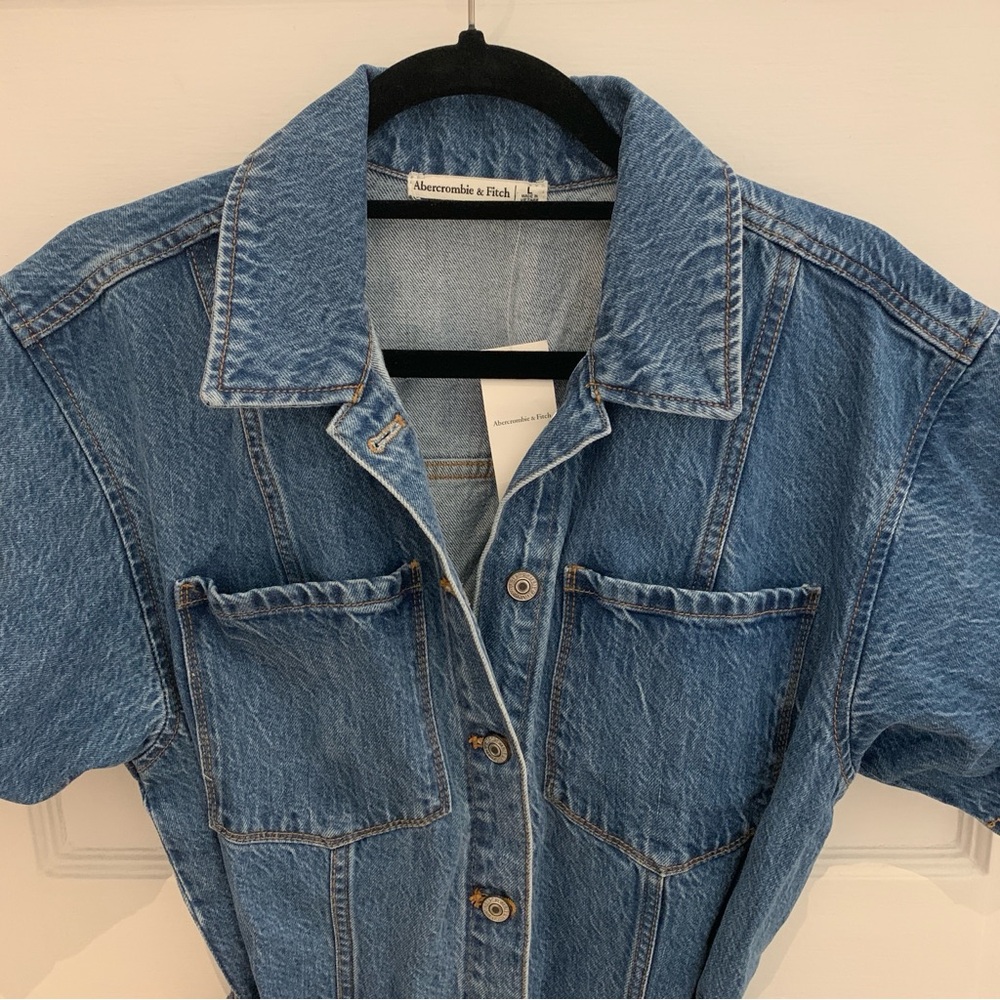 Abercrombie Denim Short Sleeve Shirt Dress, Size L - Picture 9 of 10